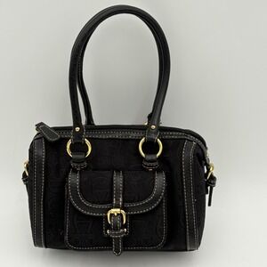 VTG Etienne Aigner‎ Black Monogram Small Satchel Handbag Purse Leather Trim Gold